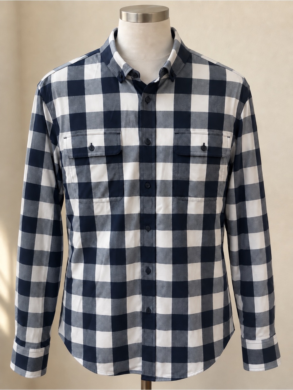 Mizzen+Main Navy and White Buffalo Check Button-Down Shirt